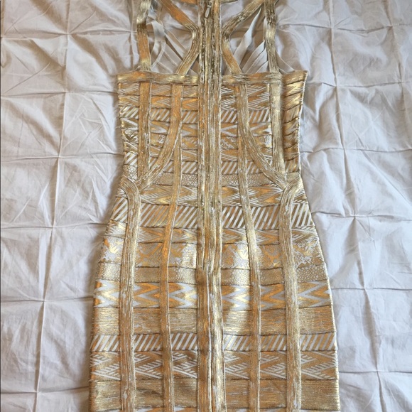 Akira Chicago gold and white foil bandage dress - Picture 3 of 6
